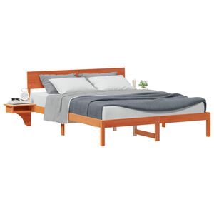 vidaXL Bed Frame with Headboard Wax Brown 160 x 200 cm Solid Pine Wood