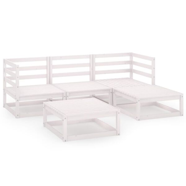 vidaXL 5 Piece Garden Lounge Set White Solid Wood Pine
