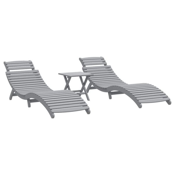 vidaXL Sun Loungers 2 pcs with Table Grey Solid Wood Acacia