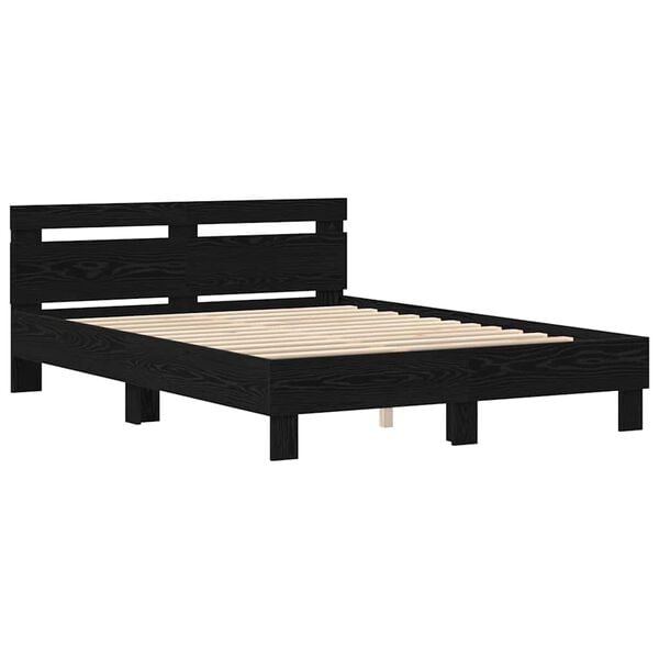 vidaXL Bed Frame with LED Black Oak 140 x 190 cm Engineered Wood