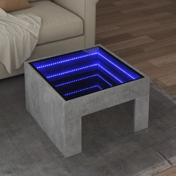 vidaXL Coffee Table with Infinity LED Concrete Grey 50x50x30 cm
