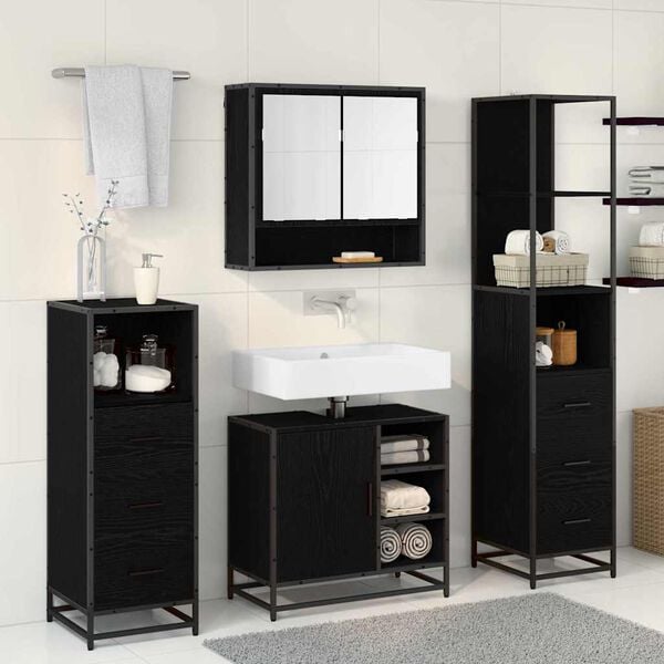 vidaXL Bathroom Furniture Set 4 pcs Black Oak Engineered Wood