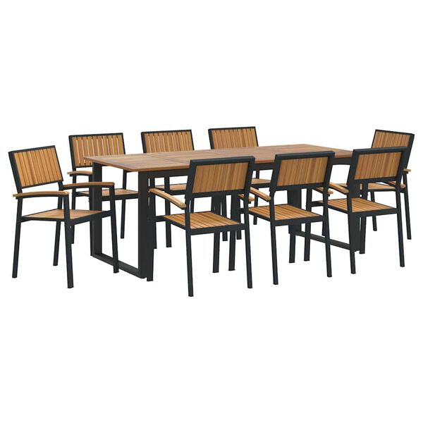 vidaXL Garden Dining Set 9 pcs Black Solid Acacia Wood