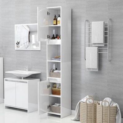 vidaXL Bathroom Cabinet High Gloss White 30x30x183.5 cm Chipboard