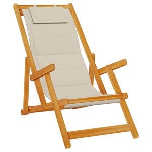 vidaXL Folding Chair with Armrests Taupe Acacia Wood & Textilene