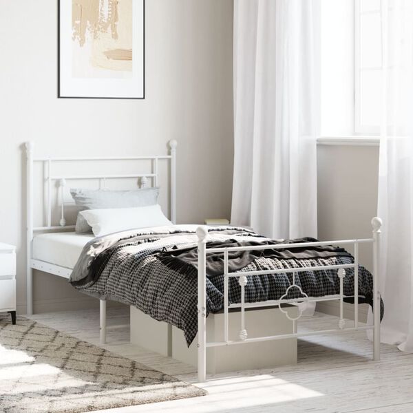 vidaXL Metal Bed Frame without Mattress with Footboard White 90x200cm