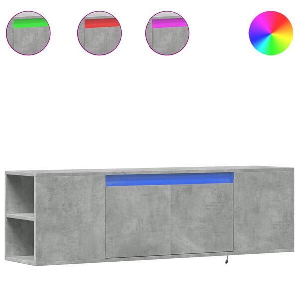 vidaXL TV Wall Cabinet with LED Lights Concrete Grey 135x31x39.5 cm