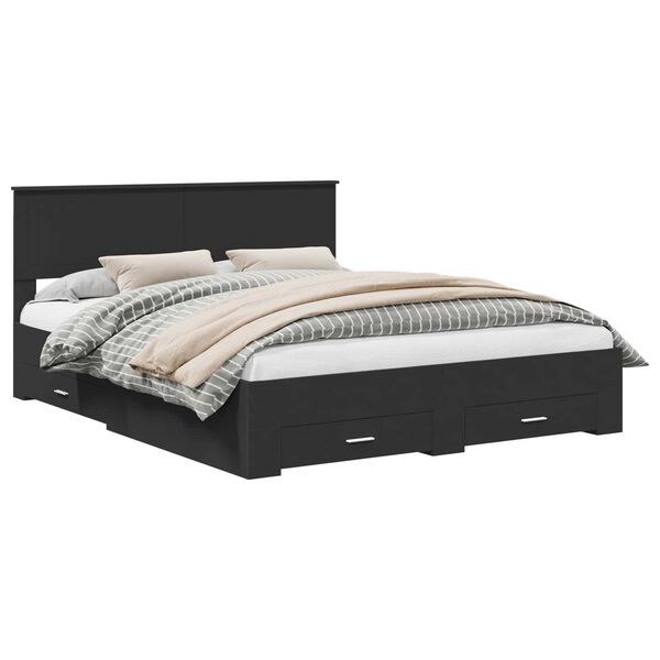 vidaXL Bed Frame with Headboard Black 160 x 200 cm Engineered Wood