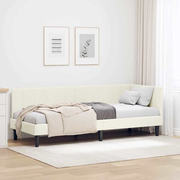 vidaXL Corner Bed Frame with Headboard Cream 80 cm x 200 cm Velvet