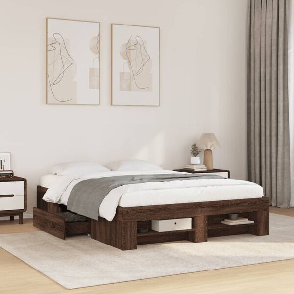 vidaXL Bed Frame without Mattress Brown Oak 120x200 cm Engineered Wood