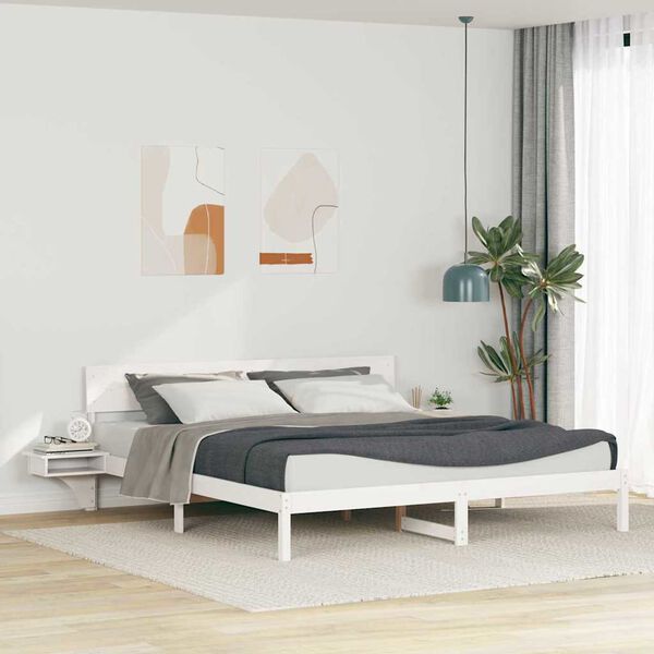 vidaXL Bed Frame with Headboard White 200 x 200 cm Solid Pine Wood