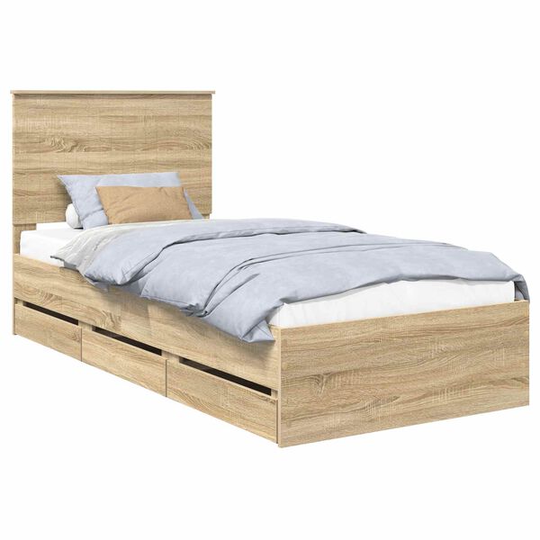 vidaXL Bed Frame with Headboard Sonoma Oak 90 x 190 cm Engineer Wood