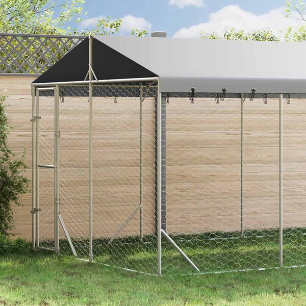 vidaXL Outdoor Dog Kennel with Roof Silver 3x4.5x2.5 m Galvanised Steel
