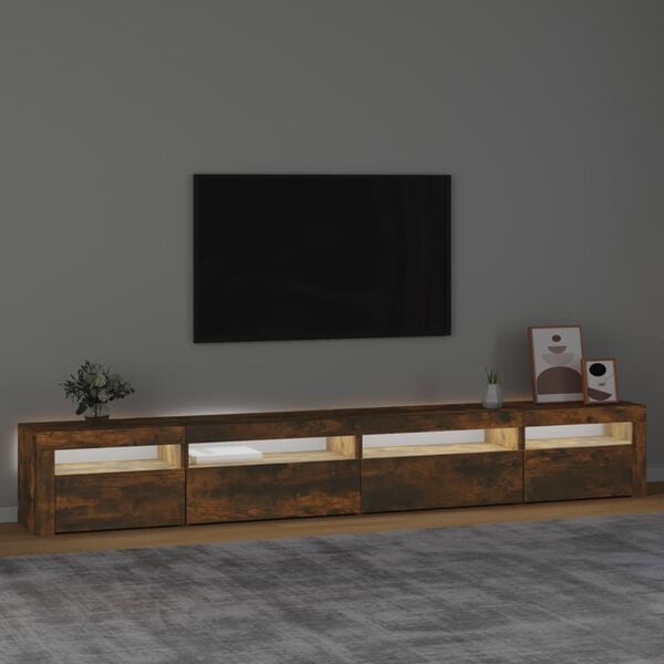 vidaXL TV Cabinet with LED Lights Smoked Oak 270x35x40 cm