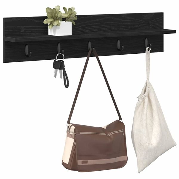 vidaXL Wall-Mounted Coat Rack Wall-mounted Black Oak 80 x 10.5 x 18 cm