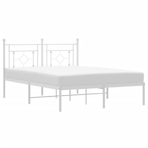 vidaXL Metal Bed Frame without Mattress with Headboard White 135x190cm