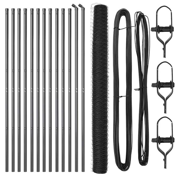 vidaXL Fence Post Grey 25 x 1.6 m (36 mm mesh) Steel and PVC