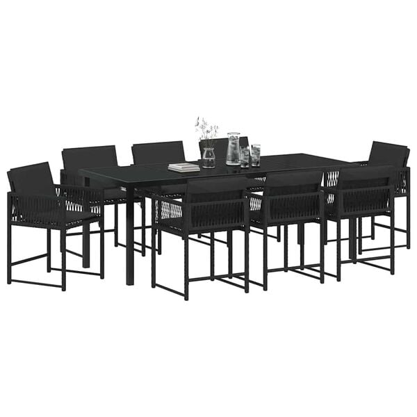 vidaXL Garden Dining Set 9 pcs Black Poly Rattan