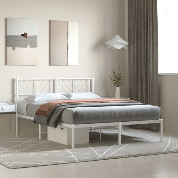 vidaXL Metal Bed Frame without Mattress with Headboard White 140x200cm