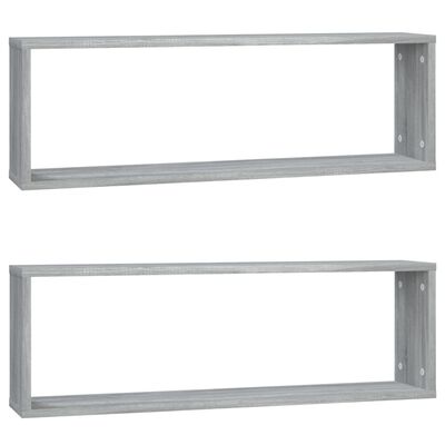 vidaXL Wall Cube Shelves 2 pcs Grey Sonoma 80x15x26.5 cm Engineered Wood