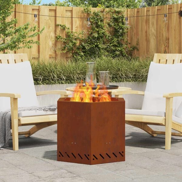 vidaXL Smokeless Fire Pit Brown 58 x 58 x 51 cm Weathering Steel