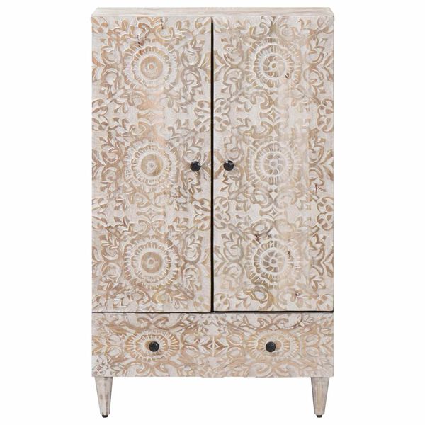 vidaXL High Board with Door White 60 x 33.5 x 100 cm Solid Mango Wood