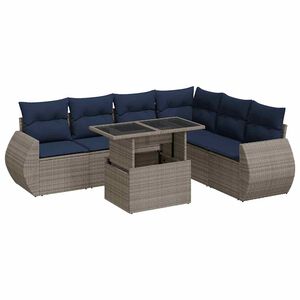 vidaXL 7 Piece Garden Sofa Set with Cushions Grey Poly Rattan Acacia