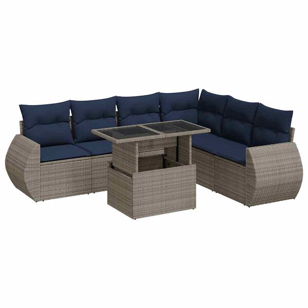 vidaXL 7 Piece Garden Sofa Set with Cushions Grey Poly Rattan Acacia