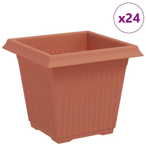 vidaXL Square Flower Pot 24 pcs Brick Red 16 x 16 x 14 cm Plastic