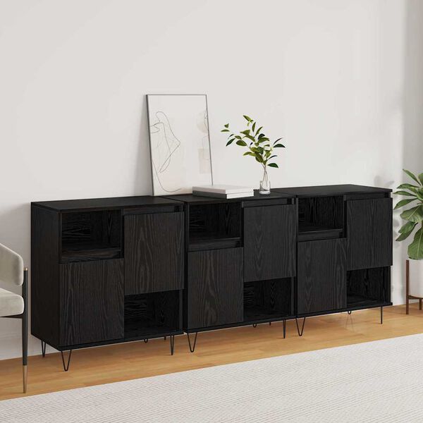 vidaXL Sideboard 3 pcs Black Oak 60 x 35 x 70 cm