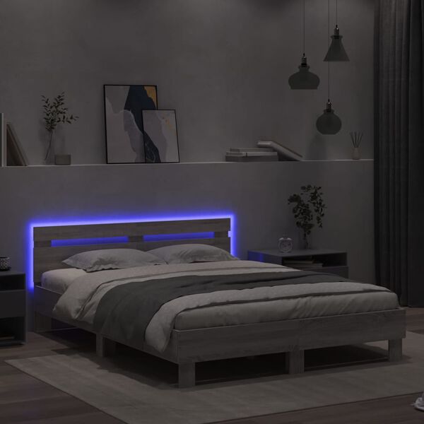 vidaXL Bed Frame with LED without Mattress Grey Sonoma 150x200 cm King Size
