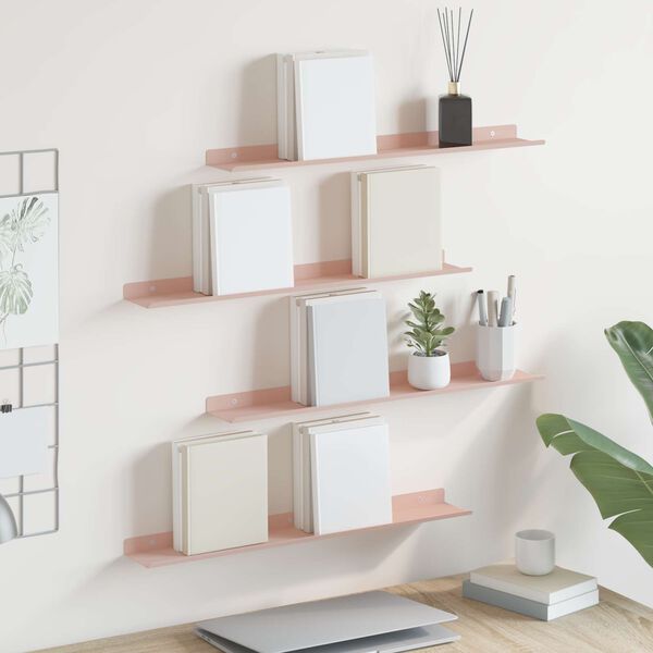vidaXL Floating Shelf Wall-mounted 4 pcs Pink 60 x 8.5 x 2.5 cm Steel
