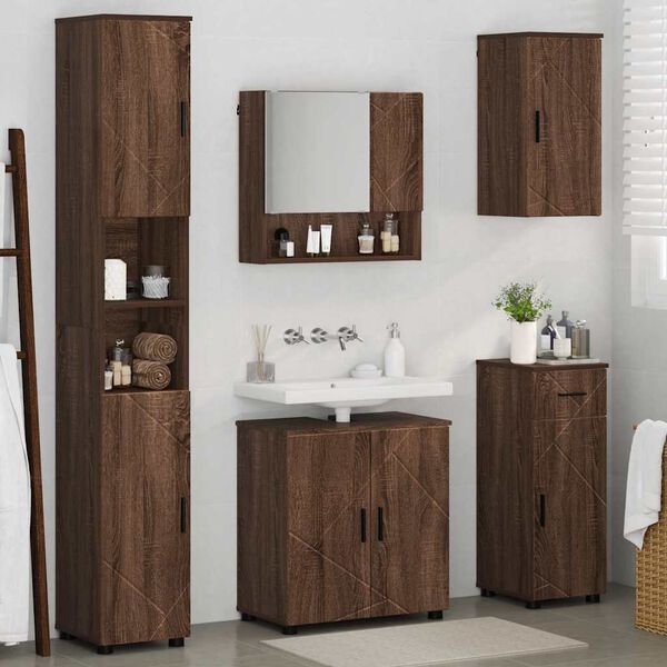 vidaXL Bathroom Furniture Set 5 pcs Brown Oak Engineered wood & Metal