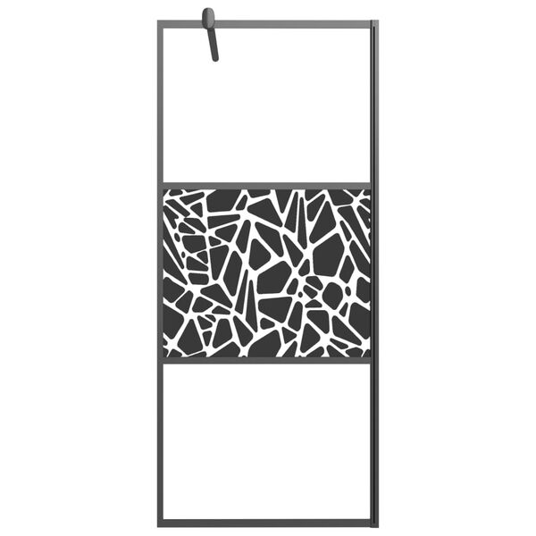 vidaXL Walk-in Shower Wall 90x195cm ESG Glass with Stone Design Black