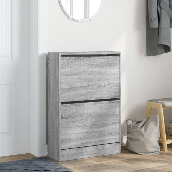 vidaXL Shoe Cabinet Grey Sonoma 60x21x87.5 cm Engineered Wood