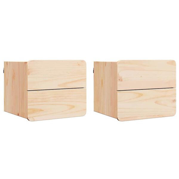 vidaXL Bedside Table 2 pcs Natural 39 x 34 x 33 cm Solid pinewood