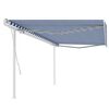 vidaXL Manual Retractable Awning with Posts 5x3.5 m Blue and White