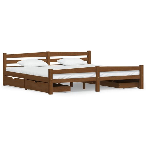 vidaXL Bed Frame without Mattress Honey Brown Solid Wood 200x200 cm (322081+2x321987)