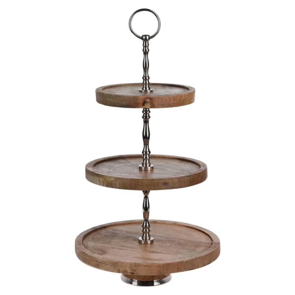 H&S Collection 3-tier Serving Stand 50 cm Wood Silver