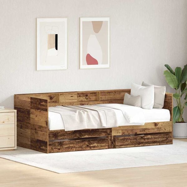 vidaXL Daybed with Headboard Old Wood 90 x 200 cm Engineered Wood