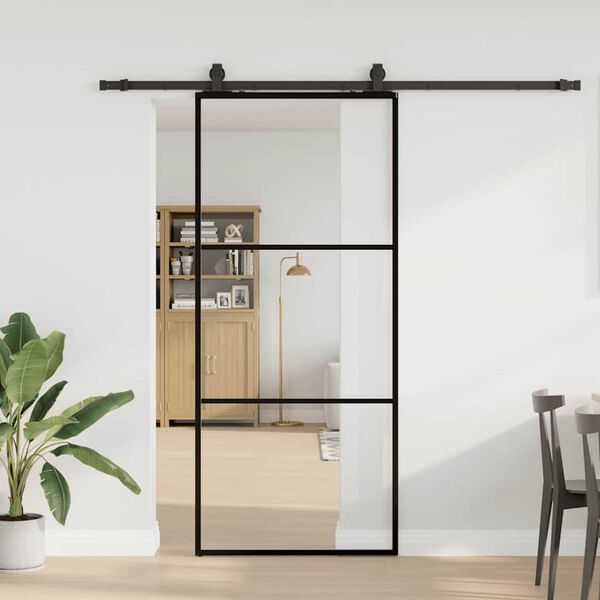 vidaXL Sliding Door with Hardware Set Black 90x205 cm ESG Glass