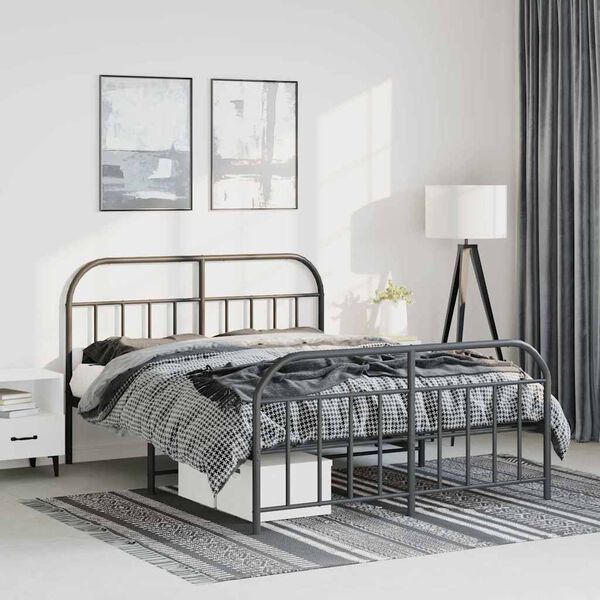 vidaXL Metal Bed Frame without Mattress with Footboard Black 135x190cm