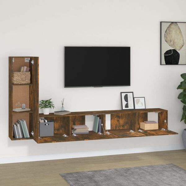 vidaXL 3 Piece TV Cabinet Set Smoked Oak Engineered Wood