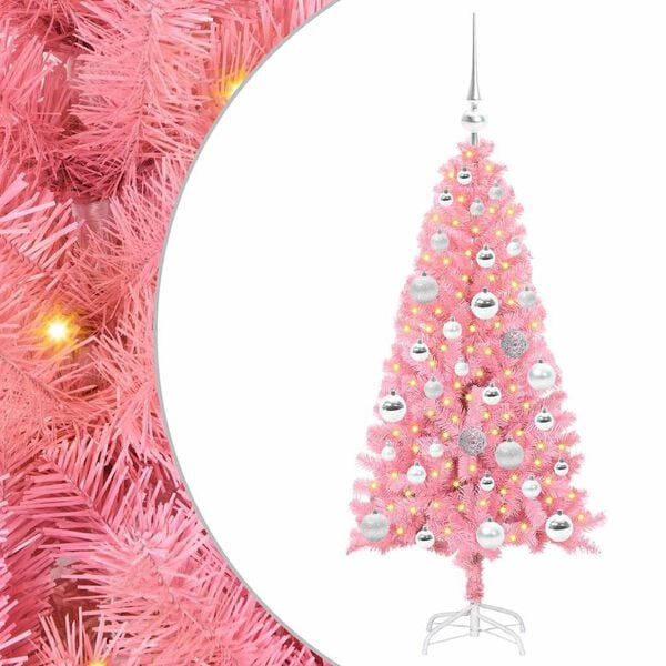 vidaXL Christmas Tree with 150 LEDs with Stand Pink 120 cm PVC