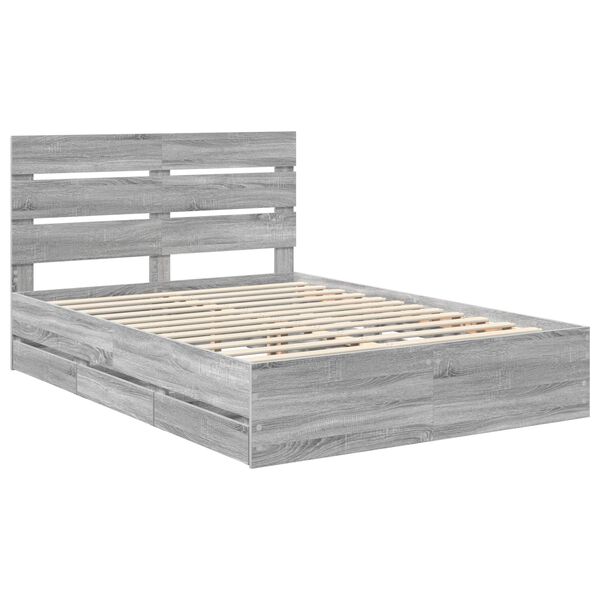 vidaXL Bed Frame with Drawer Grey Sonoma 160 x 200 cm Engineer Wood