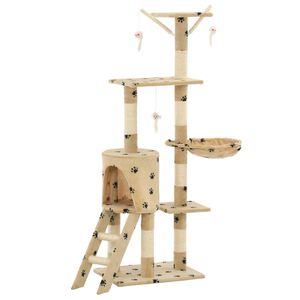 vidaXL Cat Tree with Sisal Scratching Posts 138 cm Beige Paw Prints