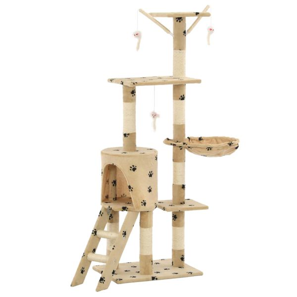 vidaXL Cat Tree with Sisal Scratching Posts 138 cm Beige Paw Prints