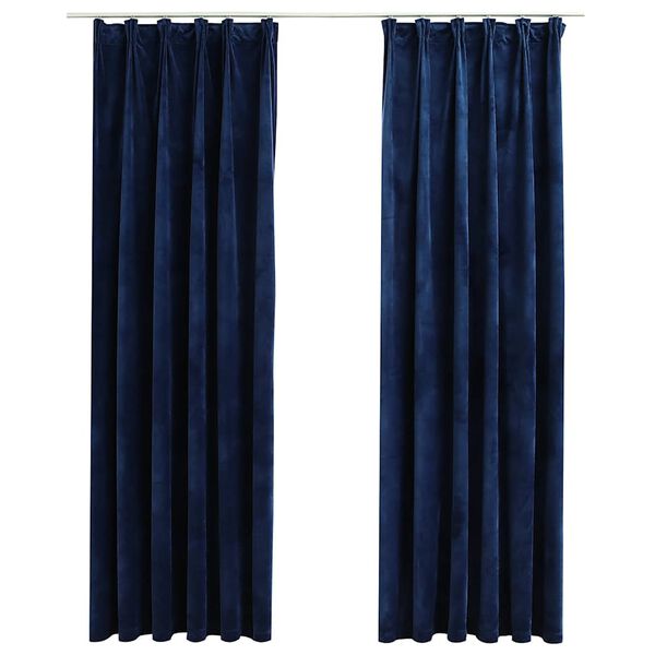 vidaXL Blackout Curtains 2 pcs with Hooks Velvet Dark Blue 140x225 cm