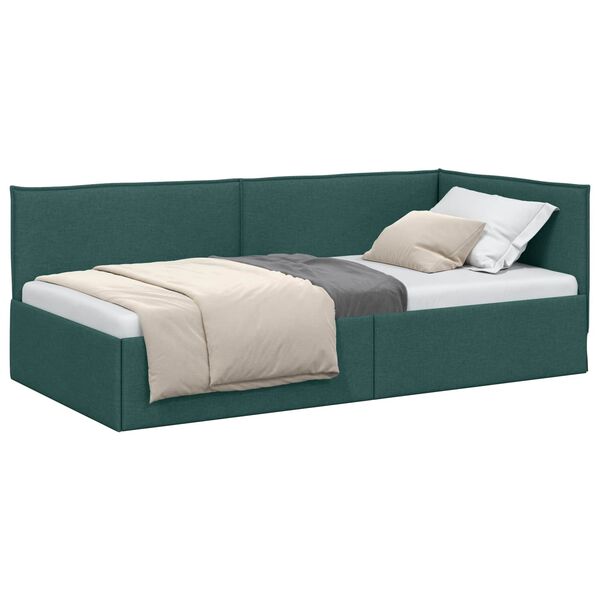 vidaXL Corner Bed Frame Dark Green 90 cm x 200 cm Velvet