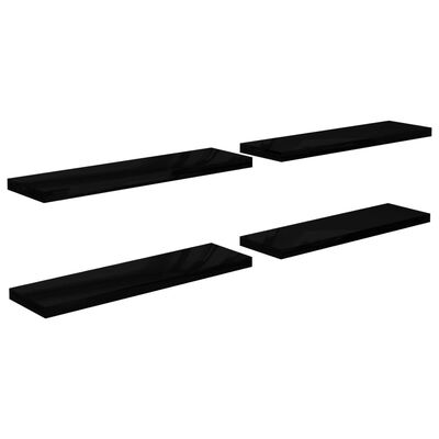 vidaXL Floating Wall Shelves 4 pcs High Gloss Black 90x23.5x3.8 cm MDF